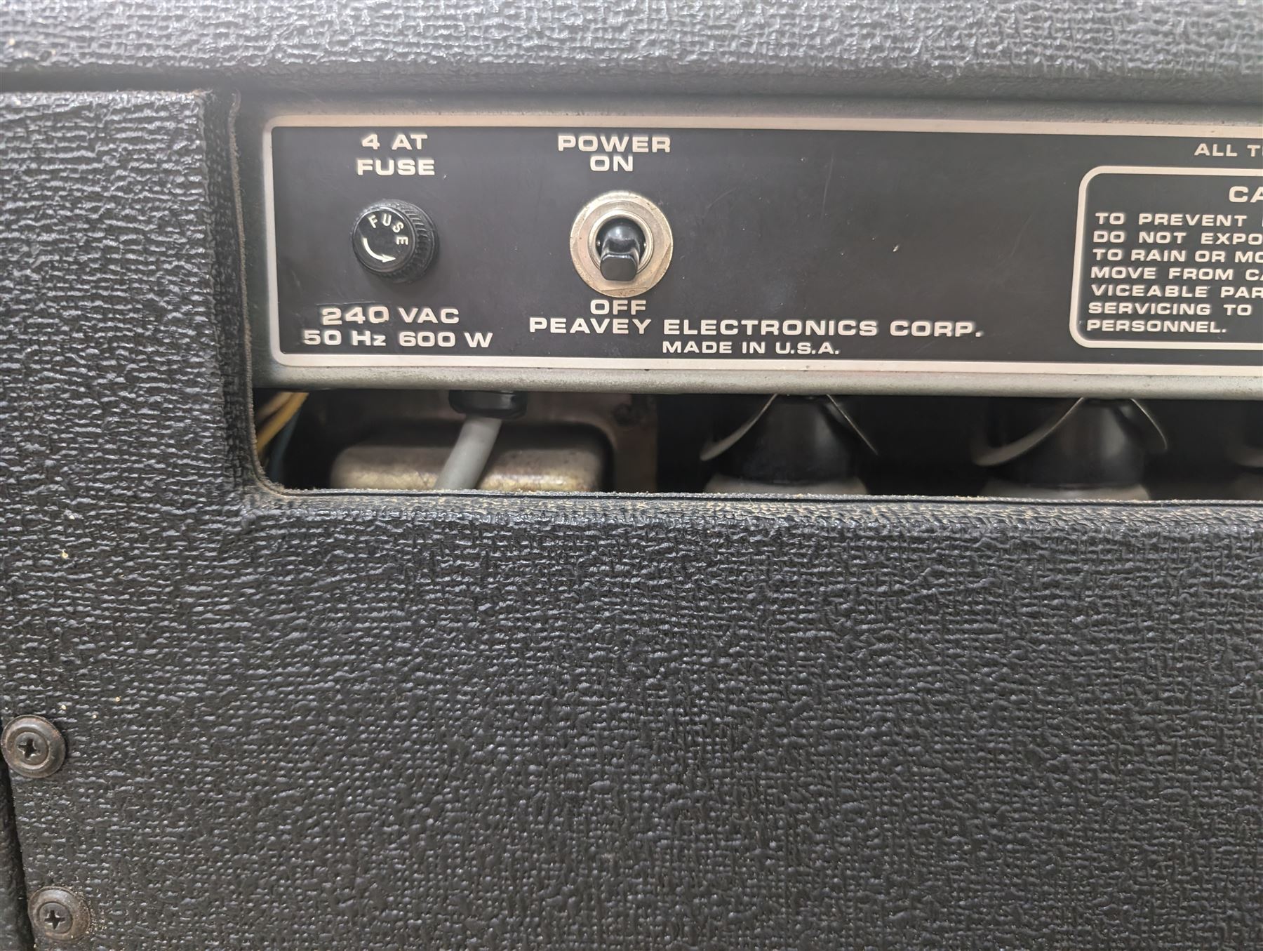1970s Peavey 2 x 12 BW Mace guitar amplifier, serial no. 9A-468240, with a Peavey four-button Automixer foot pedal, H51cm, W67cm