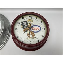 Esso Advertising Wall Clock, 'Put A Tiger In Your Tank', together with Jones & Co wall clock, largest example D40cm
