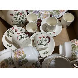 Paragon tea wares decorated in the 'Country Lane' pattern, Plant Tuscan tea set for nine, the pink ground with flower and gilt decoration, Wedgwood 'Mayfield' coffee wares etc in two boxes