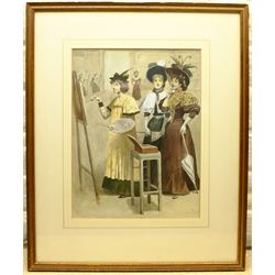 George Welby Wilkinson (British early 20th century): 'Afternoon at the National Gallery', watercolour signed 32cm x 24cm