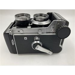 Mamiyaflex C3 TLR camera body, serial no. 215034, with 'Mamiya Sekor 1:2.8 f80mm' lens serial no. 765932