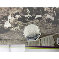 Queen Elizabeth II 2007 silver fifty pence coin housed in the 'Centenary of Scouting' Mercury first day cover, various other coin covers, United States of America 1944 Liberty half dollar, Niue 1992 silver five dollars coin etc