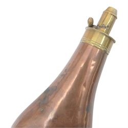 Copper powder flask, together with a leather shot flask, copper flask H20cm 