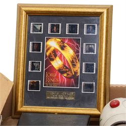 Case of dentist implements, cigarette card album, various loose cards, cigarette dispenser, die cast model vehicles, Lord of the Rings film cell montage etc