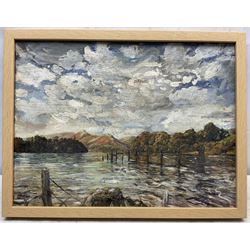 Adam Francis Watson (Sheffield 1859-1932): Catbells from Derwentwater, oil on canvas unsigned 30cm x 40cm 
Notes: Watson was an important Sheffield-based architect, one half of the architectural firm Holmes and Watson alongside Edward Holmes (1859-1921). Together, they were responsible for many fine public and private buildings in the north of England. Watson was also an accomplished painter, although left the majority of his works unsigned. We are grateful to the artist's estate for their assistance in cataloguing this lot.