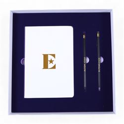 Elton John Farewell Yellow Brick Road tour merchandise, comprising programme, tote bag and VIP giftset with lanyard, wallet, luggage tag and keyring, in white box with gilt lettering, together with two limited edition Farewell Yellow Brick Road lithographs