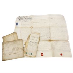 William and Mary indenture 1691,  Queen Anne indenture between John Waldrom of Oadby and George Durnor, mortgage document and other indentures