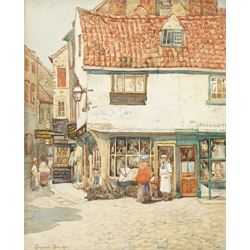 Emmet Brady (Scottish 1846-1933): 'A Corner Shop' Jubbergate - York, watercolour signed, t...