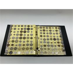 Great British and World coins including GB pre-decimal coinage, New Zealand, French (pre-Euro), South African, Trinidad and Tobago etc, housed in a ring binder folder