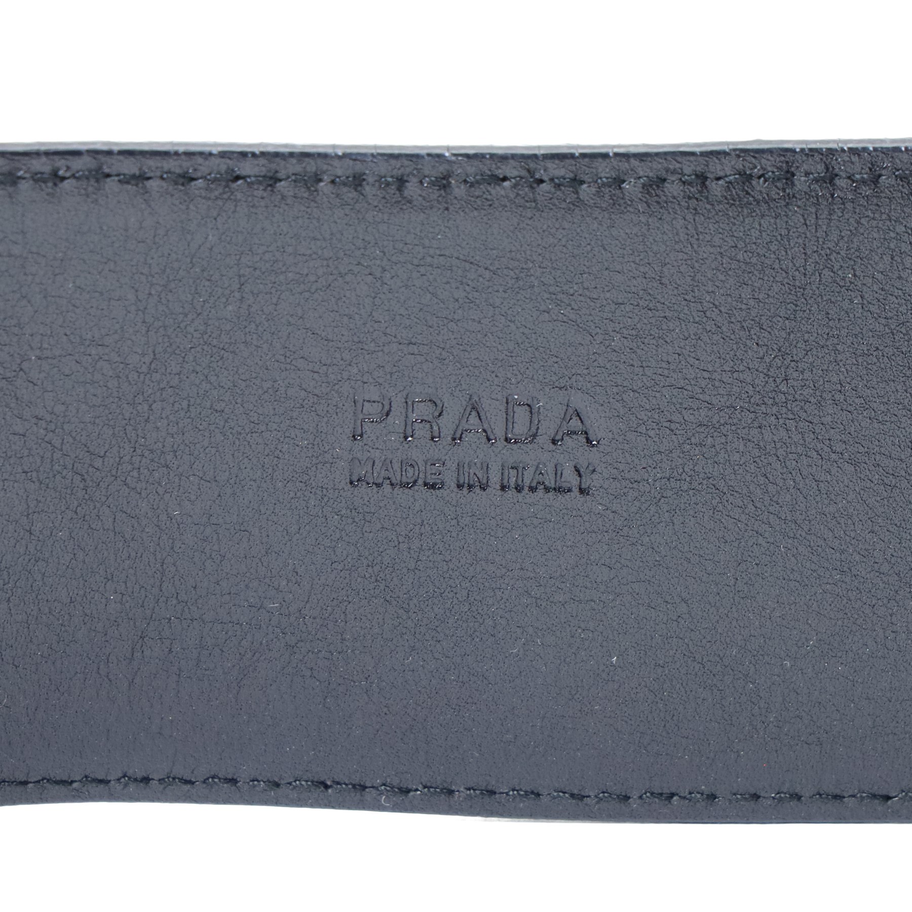 Prada - wide black leather waist belt, with oversized silver-tone circular ring clasp stamped PRADA, size 90/36