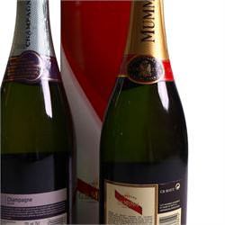 Moet & Chandon 2000 grand vintage champagne, G.H. Mumm brut cordon rouge champagne and two others, various contents and proof