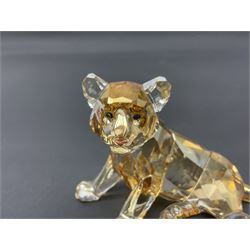 Swarovski Crystal tiger family, comprising adult and two cubs, adult H8.5cm 