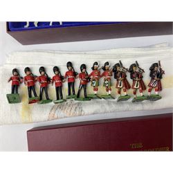 Britains The Royal Scots Dragoon Guards limited edition No.1138/7000; boxed with booklet; The British Toy Soldier Company Scots Guards Colour Party with Escort and Officer; boxed; Britains eleven piece set of Scots Guards and Beefeater with Sentry Box; unboxed