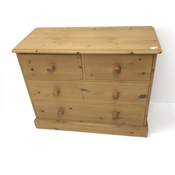  Solid pine chest fitted with two short and two long drawers, W96cm, H75cm, D44cm  