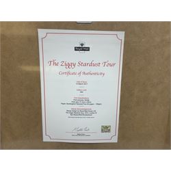 Set of four Royal Mail David Bowie limited edition album stamp prints, comprising Heroes, Ziggy Stardust Tour, Hunky Dory and Let's Dance, all framed and in original packaging, H43cm W43cm