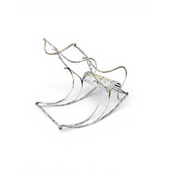 Pair of white painted cast metal garden chairs, ornate reclined backs, circular pierced seats on cabriole legs