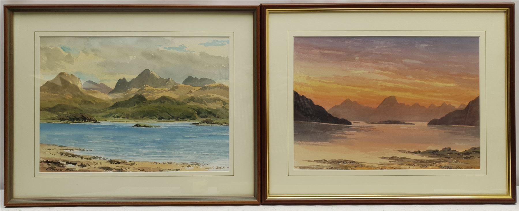 E Grieg Hall (British 20th century): 'Liathach from Loch Clair', 'Torridon Hills from Gairloch' and 'Loch Kishorn', three watercolours signed, titled verso, max 27cm x 37cm (3)