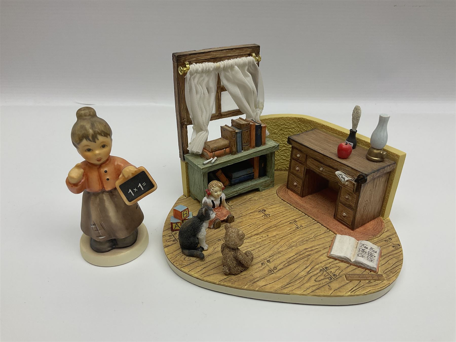 Nine Hummelscapes by Goebel, to include Bavarian Bire Garten, Cuck Crossing, Fisherman's Feast, Strudel Haus etc, each with associated Hummel figures, tallest H14cm 