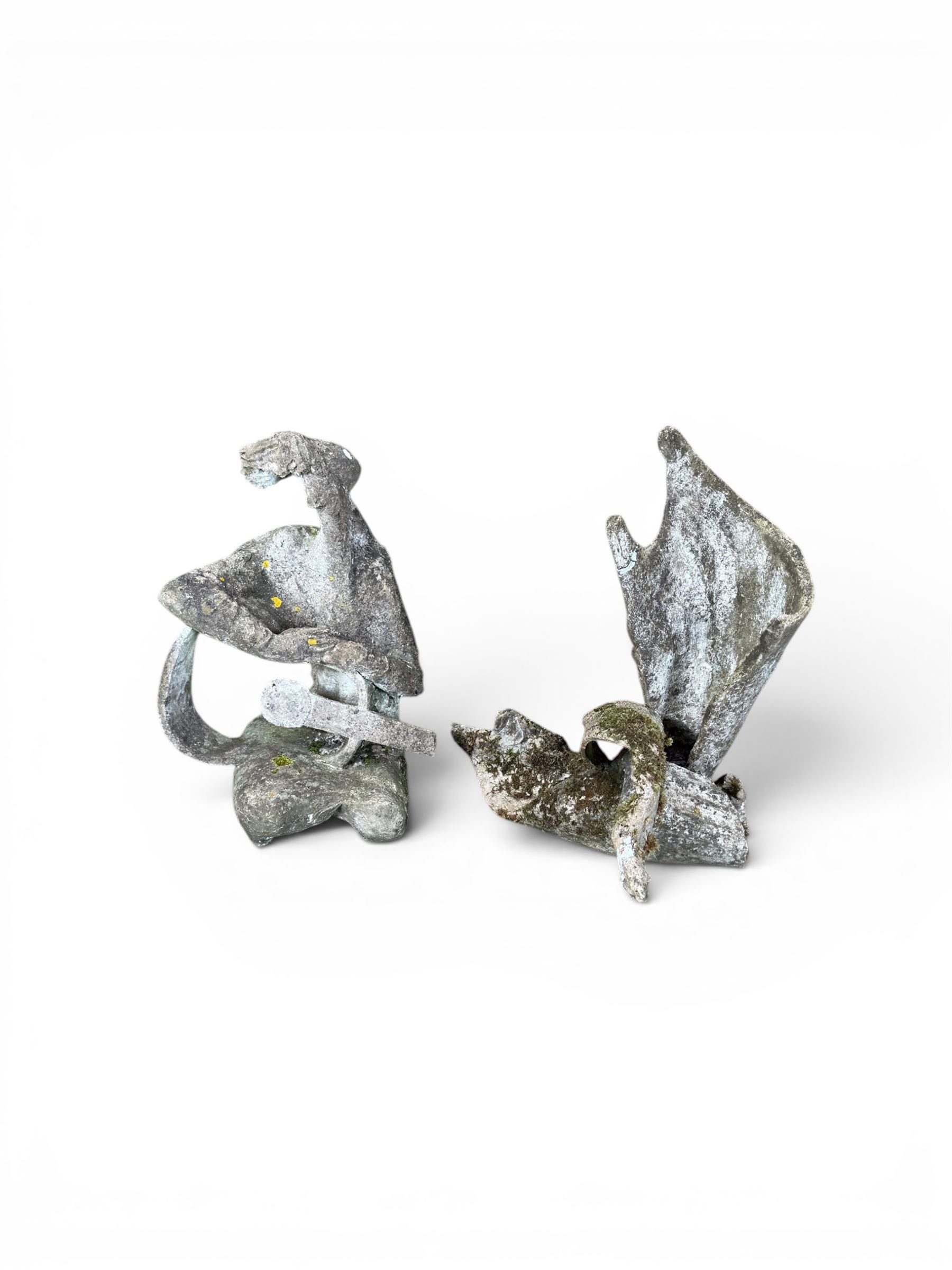 Composite stone sculptured figure playing a guitar, and a shell sculpture (2)