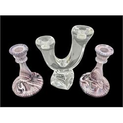 Daum glass two stemmed candle stick sign
