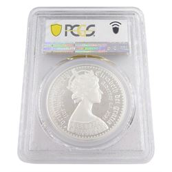 Queen Elizabeth II Alderney 2021 silver proof 'New Gothic Crown' five pound coin, in PCGS capsule