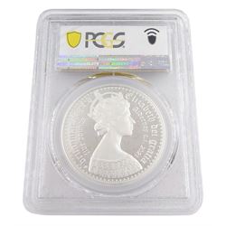 Queen Elizabeth II Alderney 2021 silver proof 'New Gothic Crown' five pound coin, in PCGS capsule