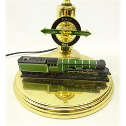  Bradford Exchange 'Flying Scotsman' bankers style lamp, with painted model of the steam engine to base, H34cm  