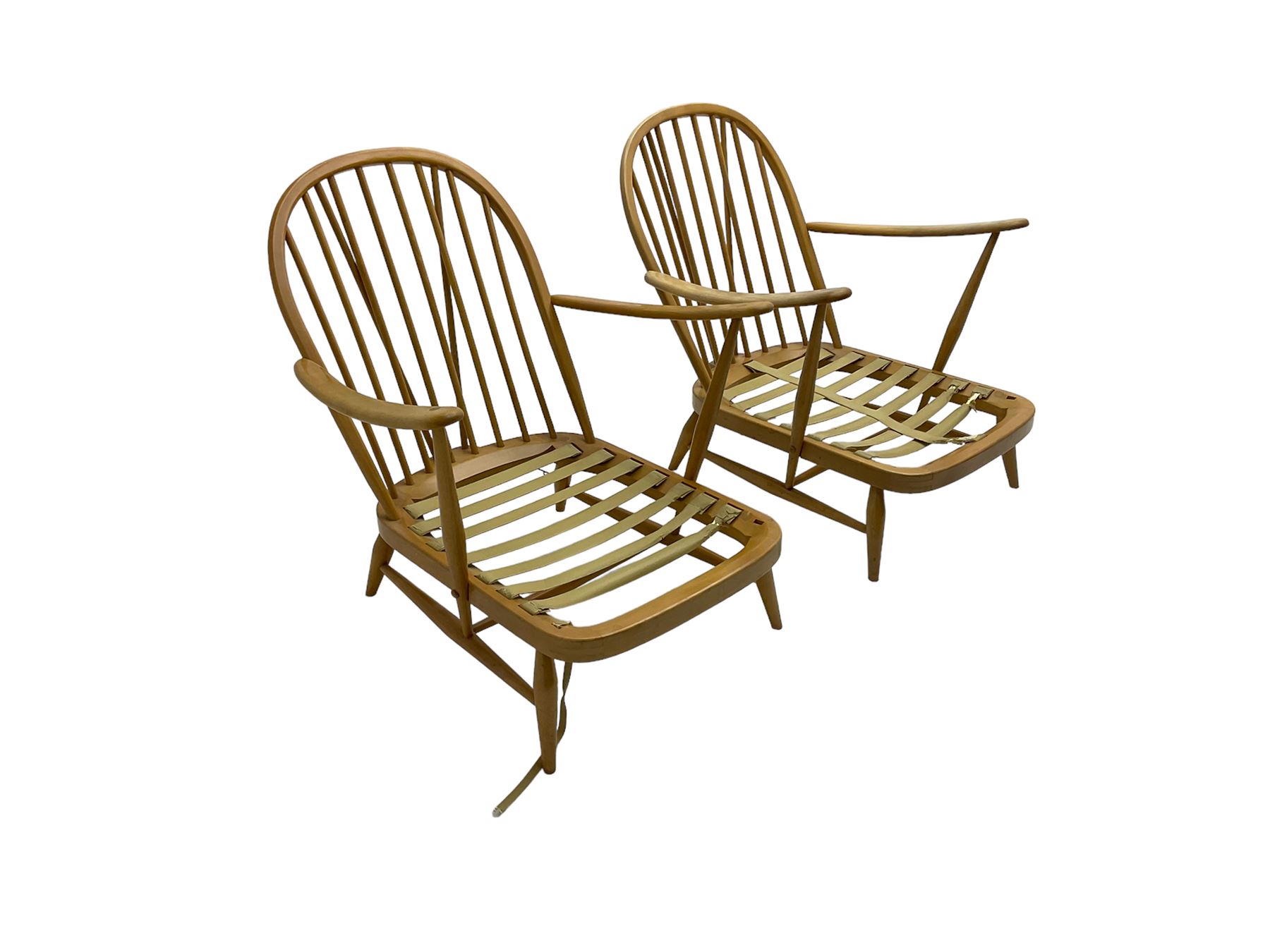 Ercol - 'Windsor' three seat settee (W175cm, H77cm); and pair ercol 'Windsor' easy armchairs (W70cm, H77cm), (no cushions, frames only)