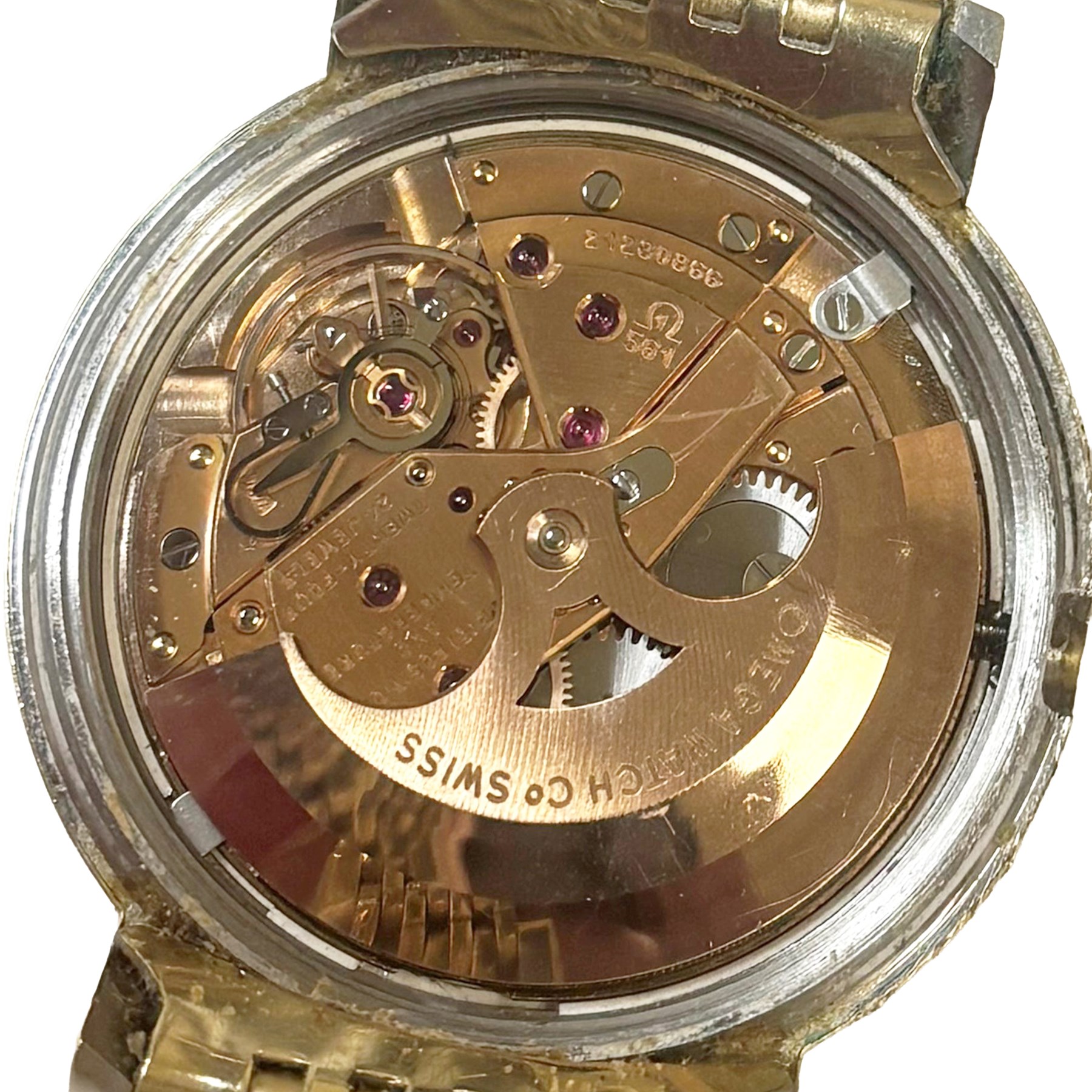 Omega Constellation gentleman's gold-plated and stainless steel automatic chronometer wristwatch, Ref. 168.004, Cal. 561, champagne dial with baton hour markers and date aperture, on Omega gold-plated bracelet, with fold-over clasp 
