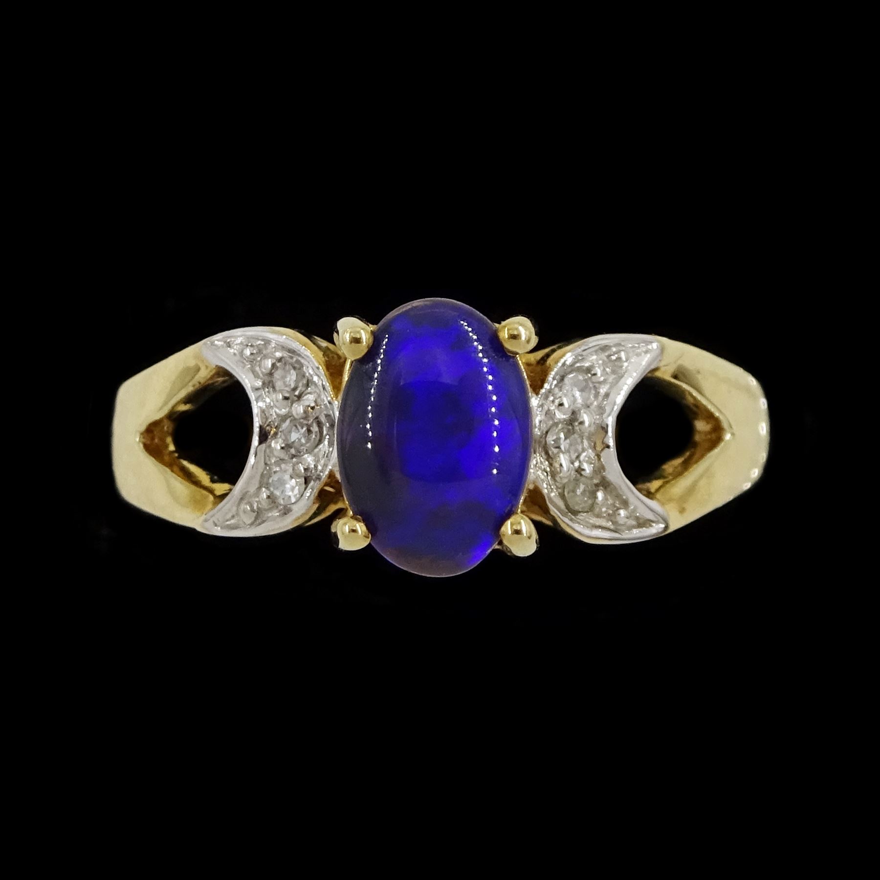9ct gold black opal and diamond ring, hallmarked, opal approx 0.45 carat