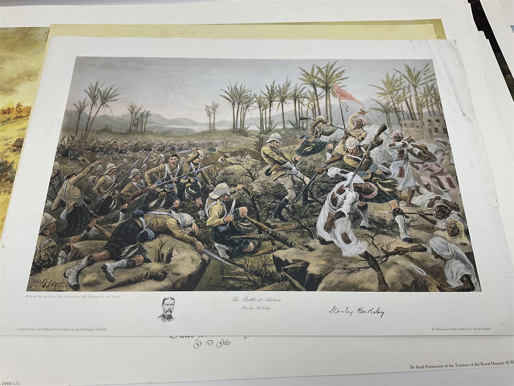 Large poster entitled 'Crests and Badges of the British Army in Daily Use 56 x 86cm; together with twenty-five colour prints of military interest including Crimean War, Boer War, WW2 etc; various sizes; all unframed