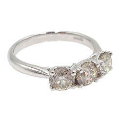  18ct white gold three stone diamond ring, stamped 750, diamond total weight 1.55 carat  