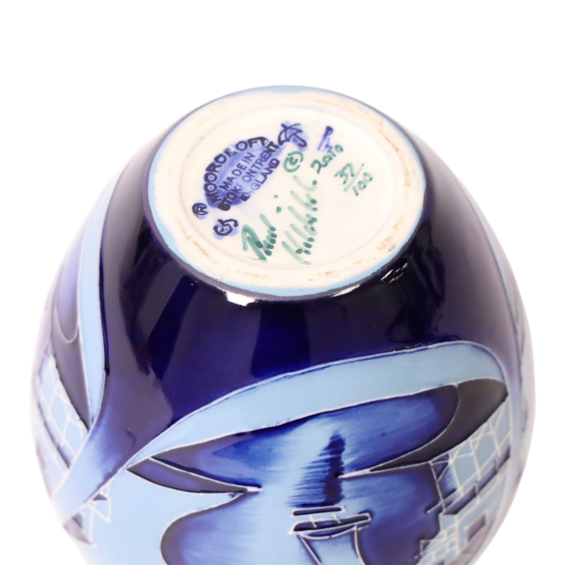 Moorcroft Blue Lagoon vase, 2010, signed Paul Hilditch with impressed marks beneath, H14cm