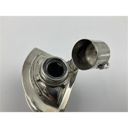 Early 20th century silver novelty inkwell, modelled as a ship's port lantern, with swing handle, convex red glass panel and hinged cover opening to reveal a glass liner, hallmarked Samuel Jacob, London 1911, height not including handle H8.5cm