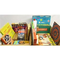  Vintage games and board games incl. Ring Toss, Scrabble, Roulette, Cluedo, Flip-Ball, marbles, draught pieces, Lion & other vintage annuals etc in two boxes  