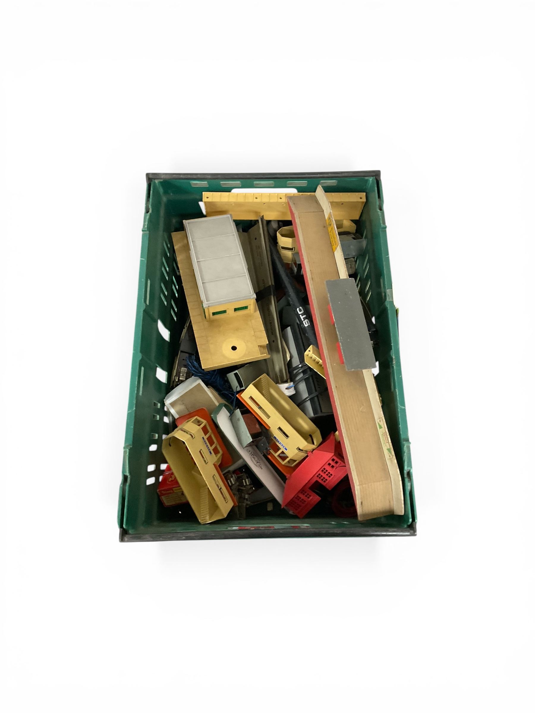 Collection of Hornby model railway items including Hornby dublo rolling stock, track and accessories