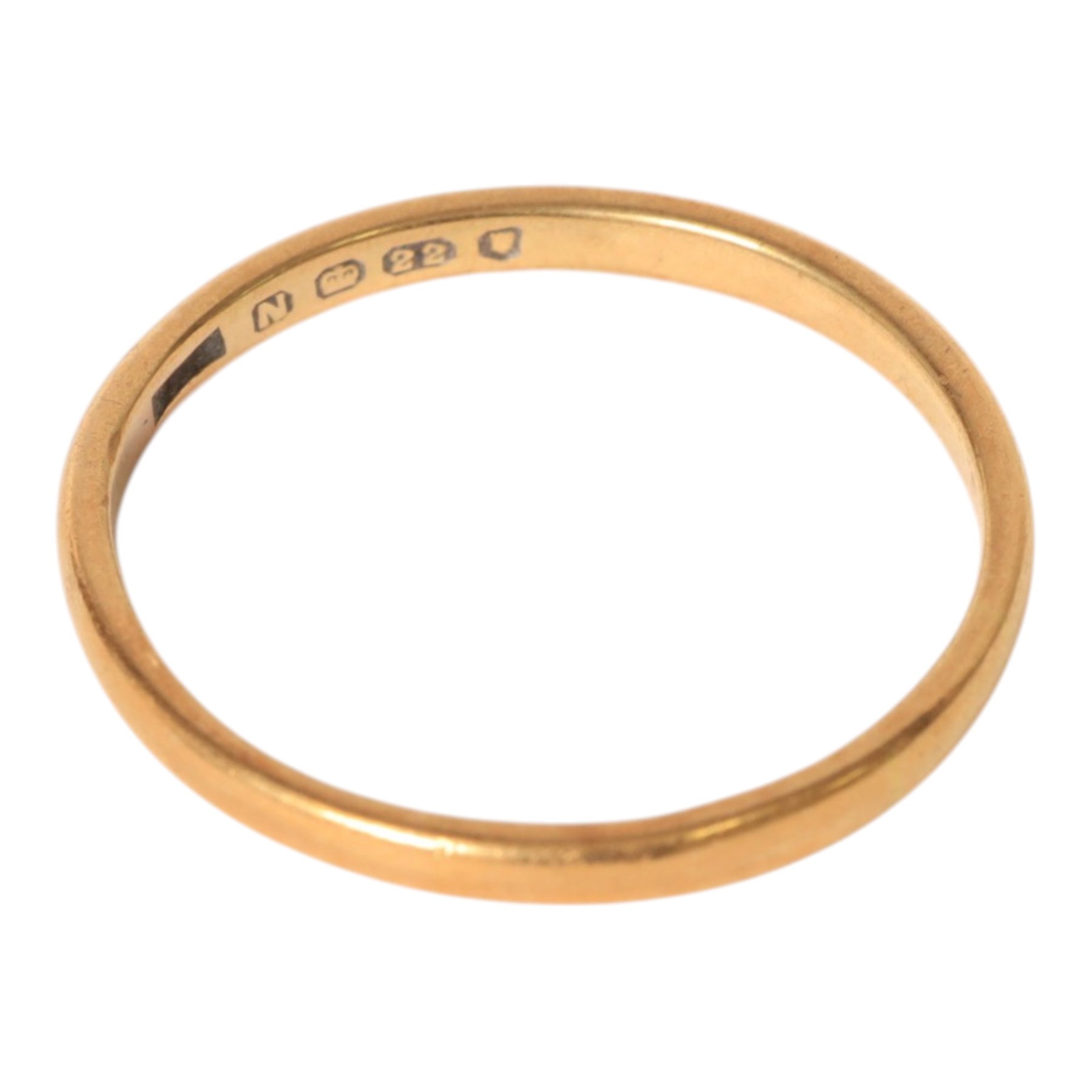 22ct gold wedding band, hallmarked 