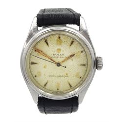 Rolex Oyster Royal gentleman's stainless steel manual wind wristwatch, Ref. 6044, serial No. 720560, on black leather strap