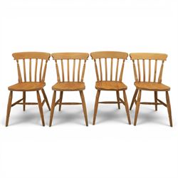 20th century traditional pine dining table together with four chairs and two stools