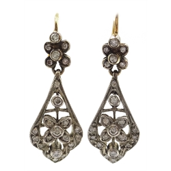  Pair of 9ct gold diamond openwork pendant ear-rings, hallmarked  