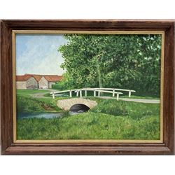 Robert Wood (British 20th century): 'The Lane Silpho' & two other North Yorkshire Farm scenes, three oils on canvas & board signed and dated (19)89/92/93, 28cm x x 44cm diminishing (3)