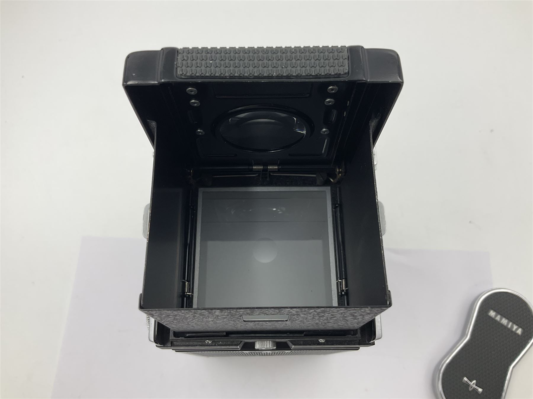 Mamiyaflex C3 TLR camera body, serial no. 215034, with 'Mamiya Sekor 1:2.8 f80mm' lens serial no. 765932