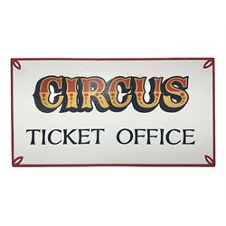 Painted wooden 'Circus Ticket Office' sign, H34cm, L61cm