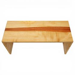 Chris Redfearn of Halifax - sycamore coffee table, the rectangular top with resin flare, raised on rectangular twin end supports