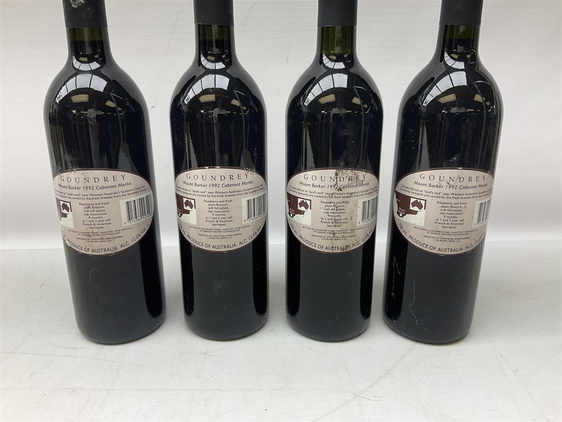 Mixed red wines comprising Tyrrell's Vintage 1992 Long Flat Red, 750ml, 12.5% vol, four bottles, Goundrey Mount Barker 1992 Cabernet Merlot, 750ml, 12% vol, four bottles, and four Tyrrell's Old Winery pinot noir, 13% vol (12)