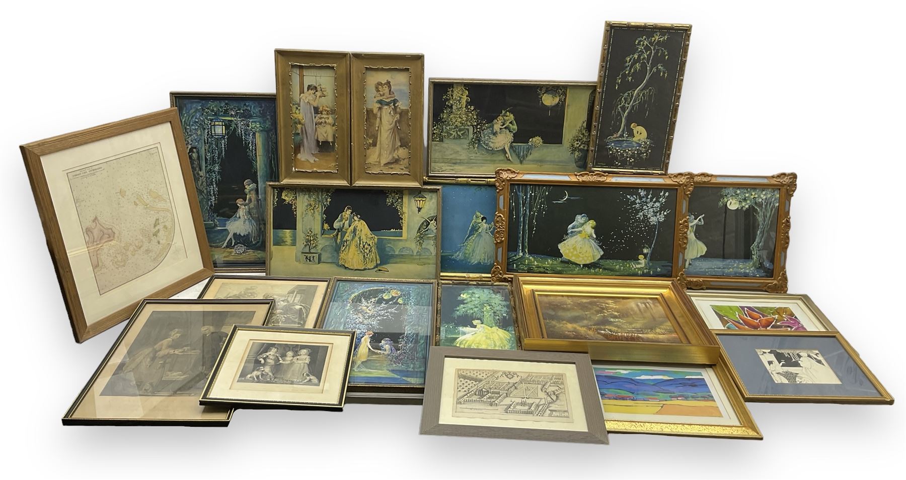 Large collection of Marion Crowe aka Marygold (British 1892-1979) prints together with various engravings, an original oil signed E J Poole and a reproduction map of Tobago Cays in one box (22)