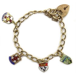 9ct gold chain bracelet with four gold and enamel charms hallmarked 14.2gm