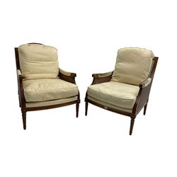 Pair of mahogany bergère armchairs