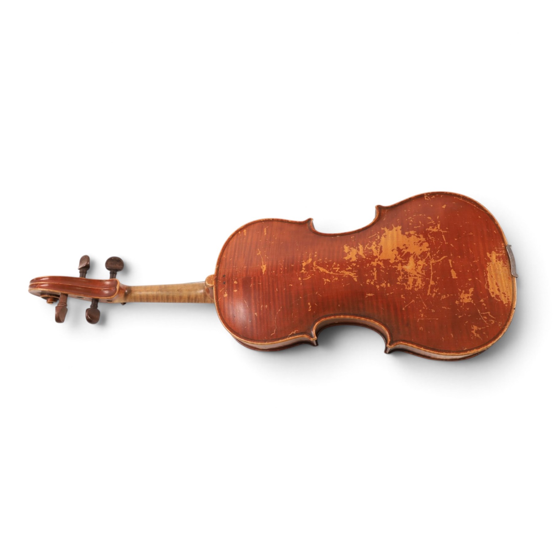 Early 20th century violin, interior label reading 'Copy of a Antonius Stradivarius Fecit Dresdae Anno 18, made especially for Harry Wood of Wakefield', for restoration, contained within hard case