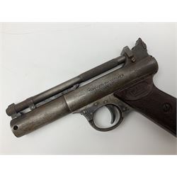 Webley & Scott Premier .177 over lever air pistol, no.2360, with chequered bakelite grip L24cm overall; Diana SP50 .177 plunge barrel air pistol; and T.J. Harrington & Son 'The Gat' .177 plunge barrel air pistol; NB: AGE RESTRICTIONS APPLY TO THE PURCHASE OF THIS LOT (3)